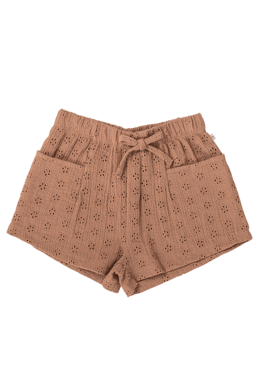 Pexi Lexi Broderie Short - Tawny Brown