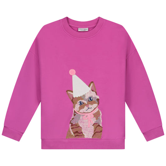 Daily Brat Festive cat embroidered sweater rose violet