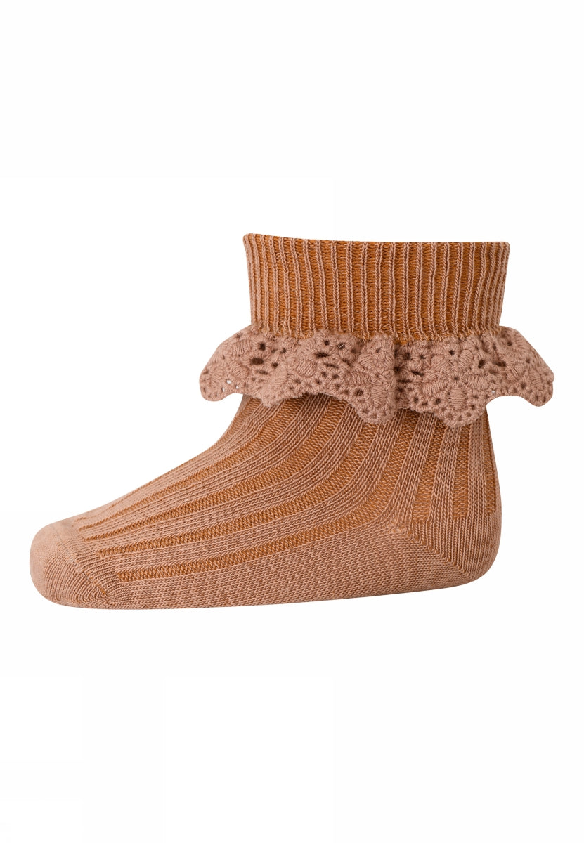 MP Denmark Lisa Socks With Lace 858 Tawny Brown
