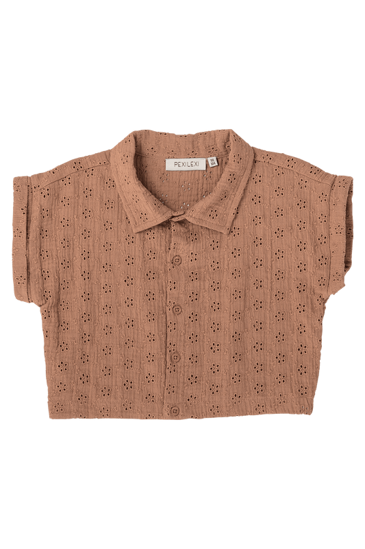 Pexi Lexi Broderie Crop Blouse - Tawny Brown